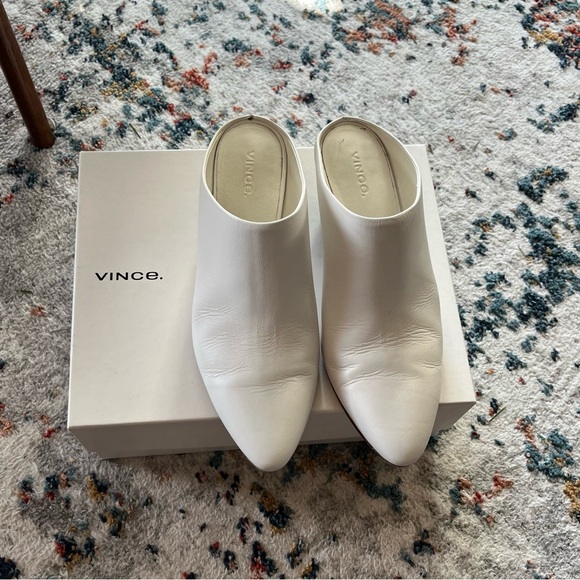 Vince Vigo Leather Pointed Toe Mules in Optic White - Picture 7 of 7